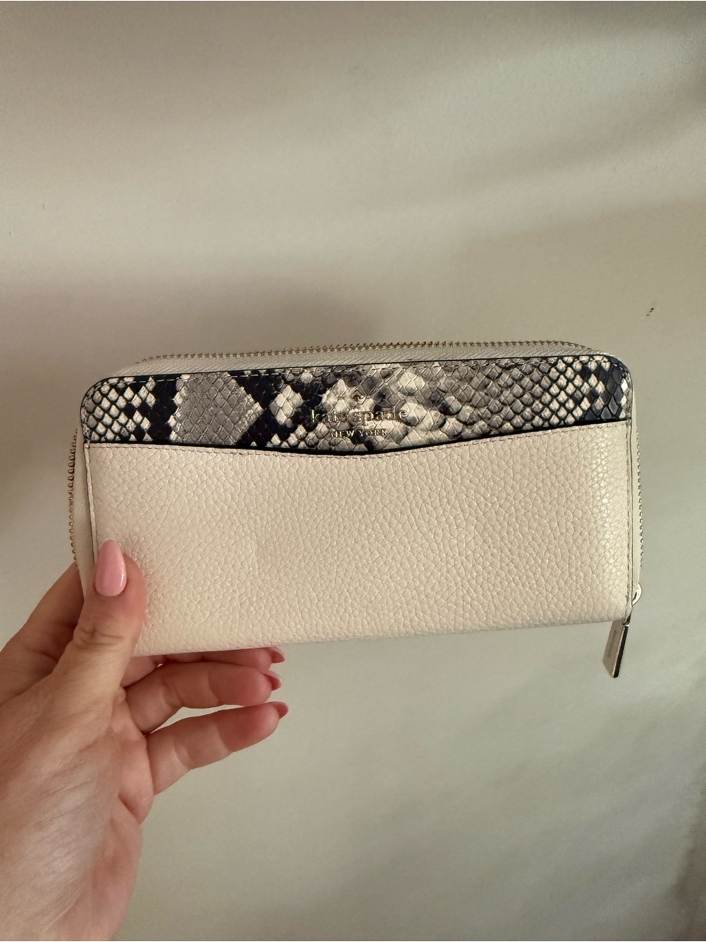 kate spade Cream Wallet with Black-and-White Snake Accent